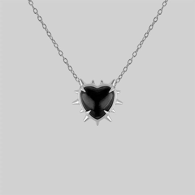 VOID. Spiked Black Glass Heart Necklace - Silver