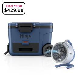 Ninja FrostVault™ 45qt Wheeled Cooler & Shark™ FlexBreeze™ Portable Fan Bundle (Blue)