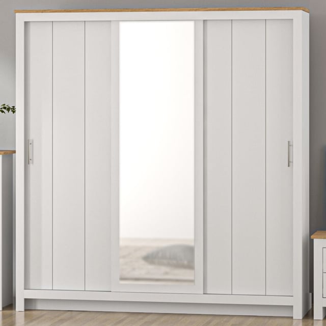 Lexington 3 Door White Sliding Wardrobe with Mirror | Wilko