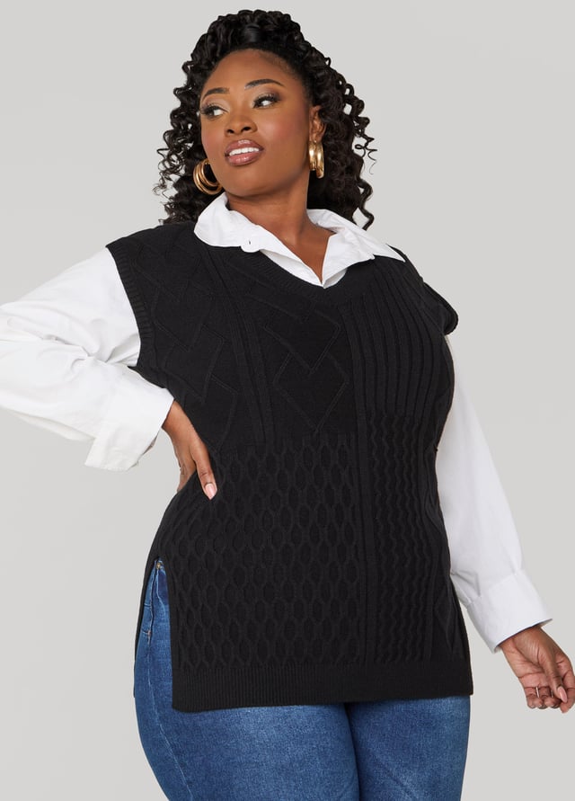 Side Slit Cable Knit Vest