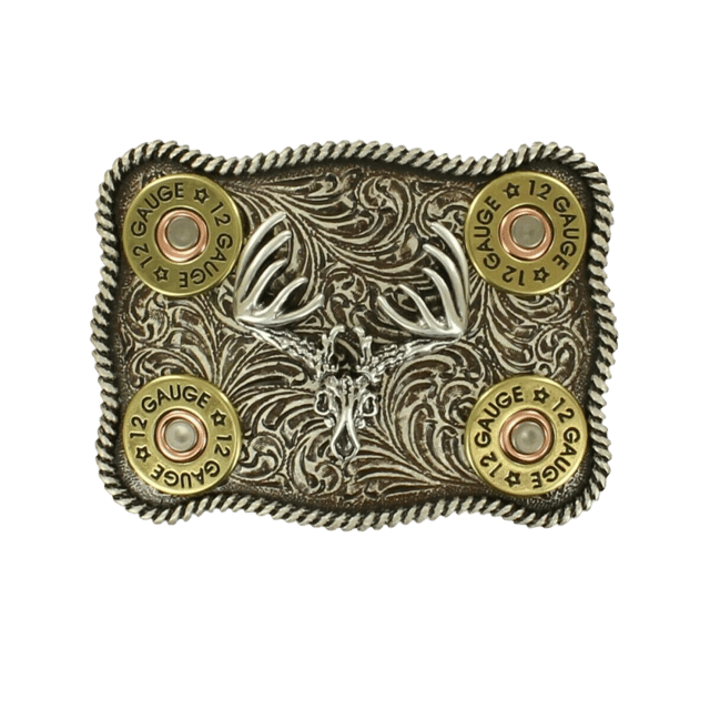 Nocona Silver Buck Skull & Shotgun Shell Belt Buckle 37526