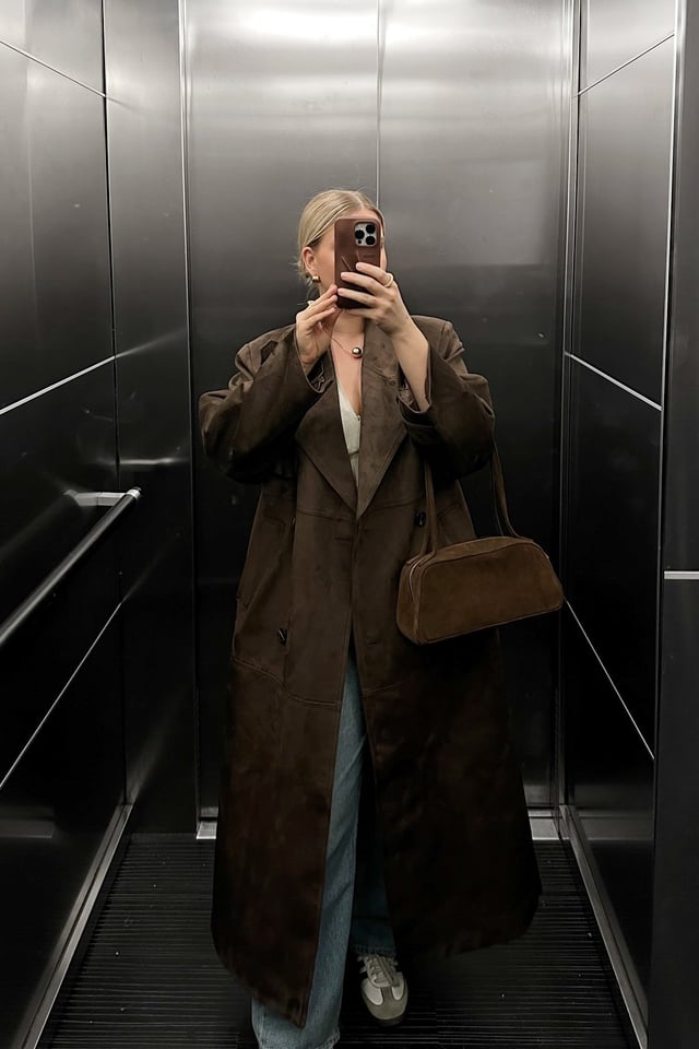 Faux Suede Trenchcoat