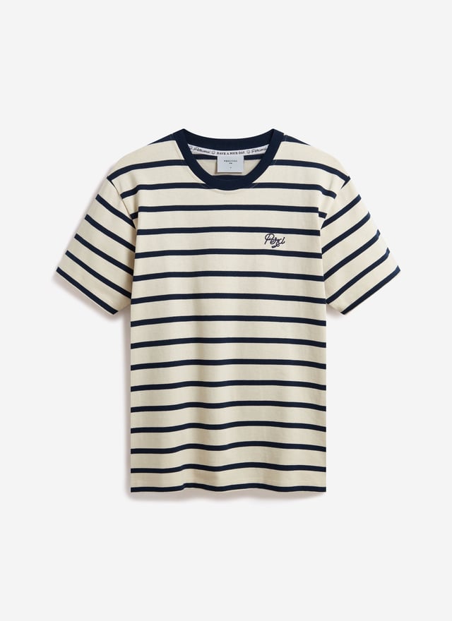 Breton Stripe T Shirt | Organic Cotton | Ecru with Navy