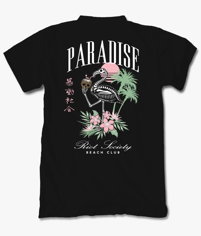 Skeleton Flamingo Paradise Beach Club Mens T-Shirt