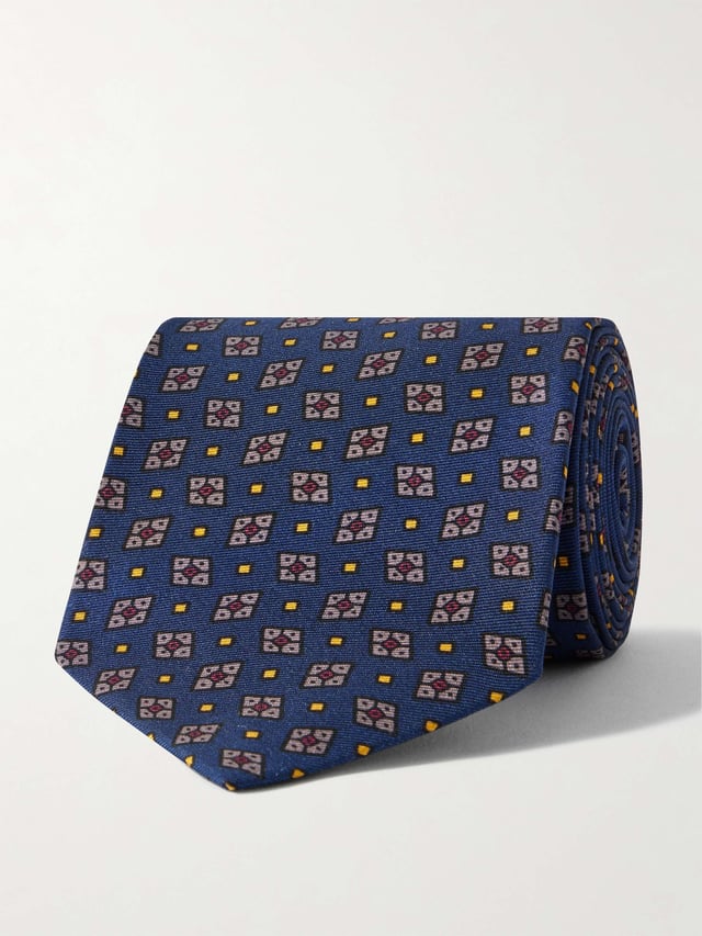 8cm Printed Silk Tie - navy - One Size