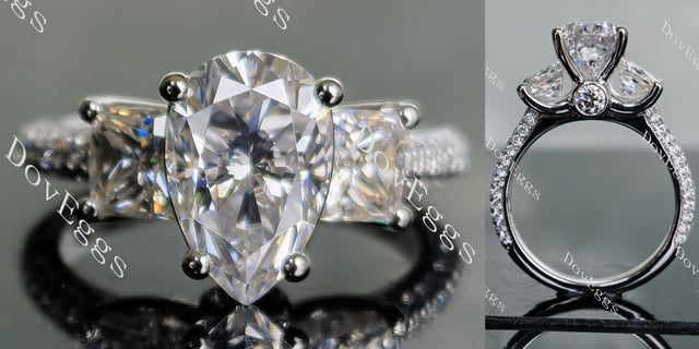 Doveggs pear pave three stones moissanite engagement ring