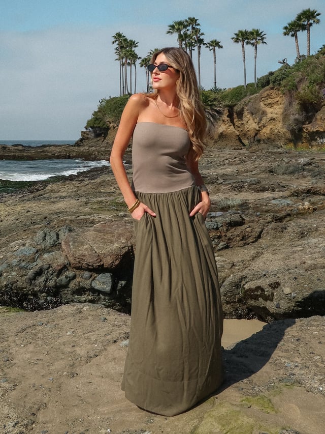 Talia Linen Maxi Dress in Olive