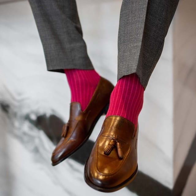 Ruby Ribbed Solid - A  Ruby and Magenta Ribbed Dress Sock