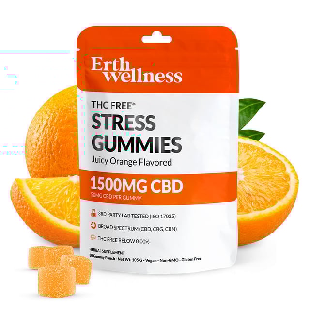 THC Free STRESS Gummies - Vegan - Juicy Orange - 1500mg