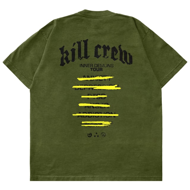 OVERSIZED INNER DEMONS TOUR T-SHIRT - OLIVE / BLACK