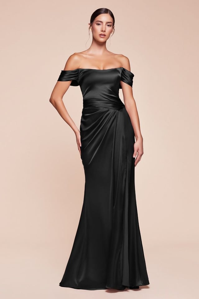 Emerson Gown - Black - OFF THE SHOULDER LACE UP CORSET LUXE SATIN GOWN