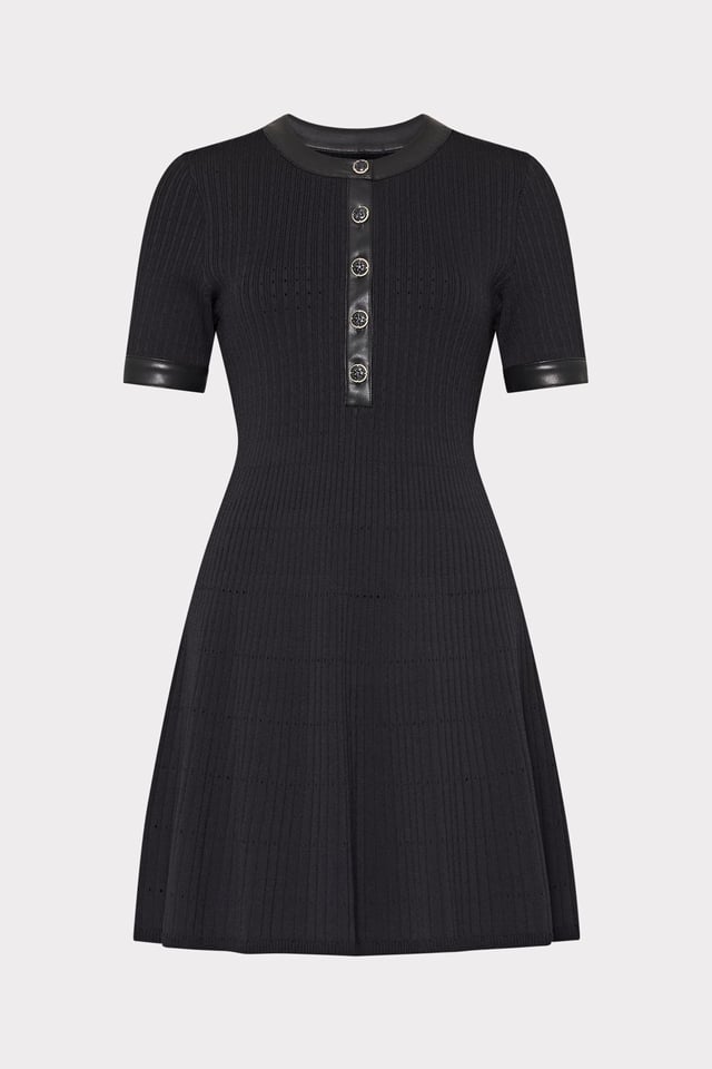 Leather Detail Flare Knit Mini Dress