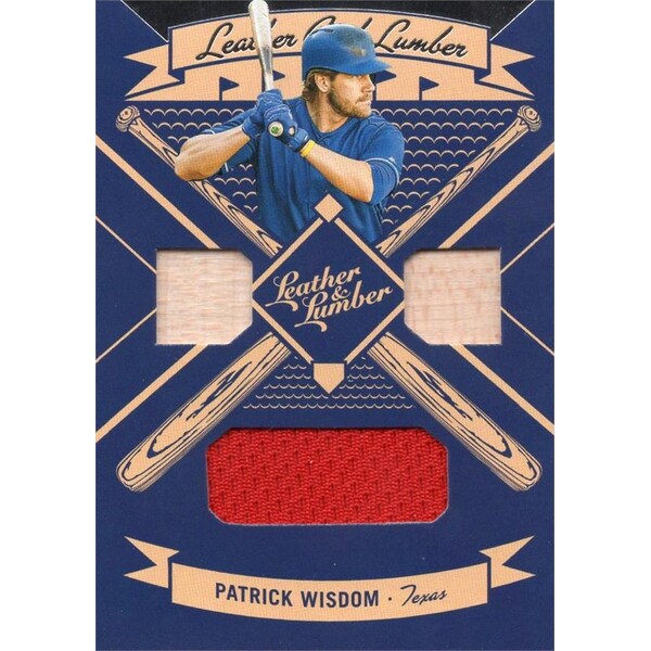 Patrick Wisdom player worn jersey & bat patch baseball card (Texas Rangers) 2019 Panini Leather & Lumber #LLTPW