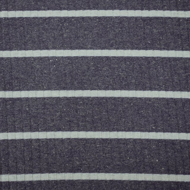 Dusty Blue-Gray Cotton-Poly Stretch Spanx Stripe Rib Knit Fabric