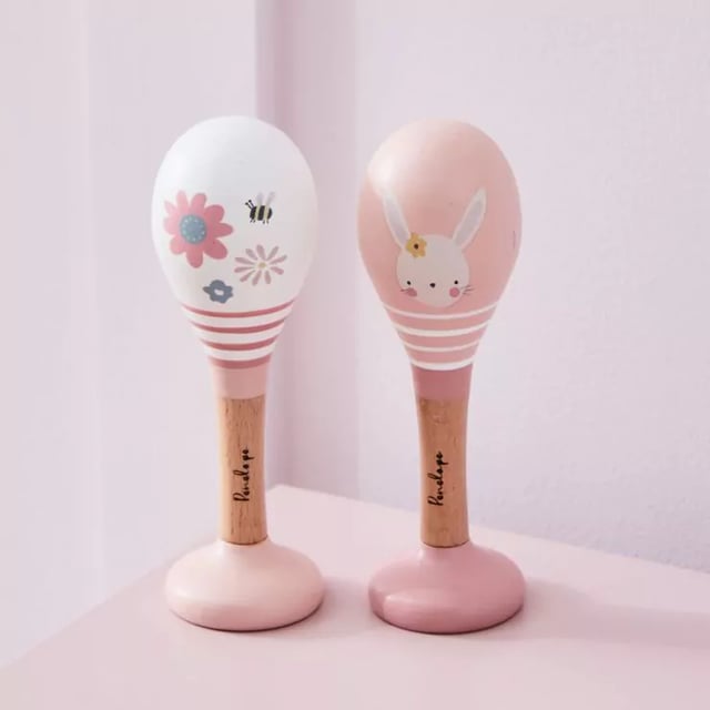 Personalised Pink Wooden Bunny Maracas FSC®