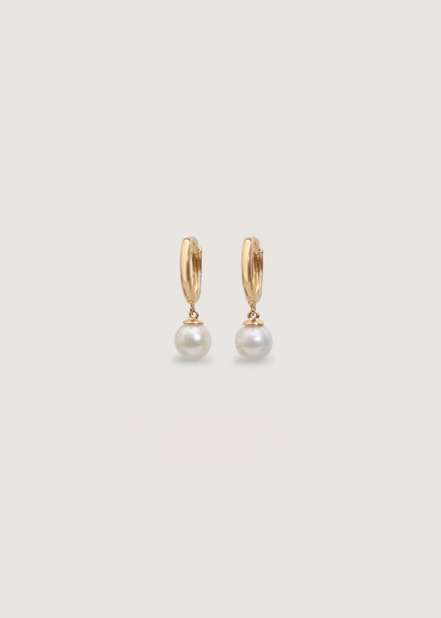 Round Pearl Huggie Earrings