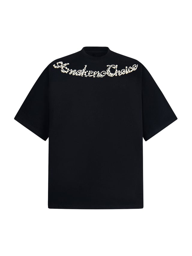 Retro Embroidery Beaded Letter Print T-shirt