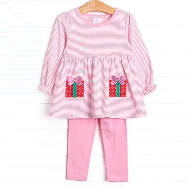 Pocketful of Presents Applique Legging Set, Pink