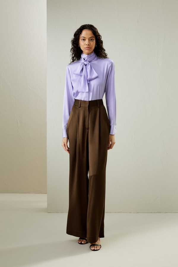Silk Turtleneck Ribbon Blouse
