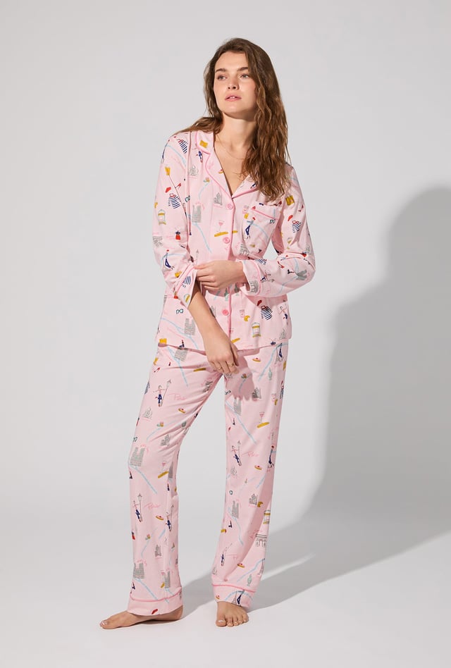 48 Hrs In Paris Long Sleeve Classic Stretch Jersey PJ Set