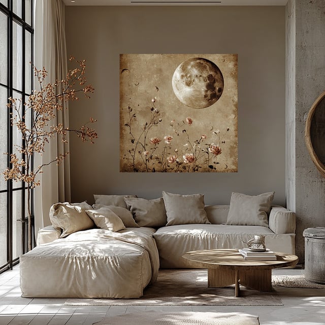 Moonlit Botanica – Vintage Floral & Lunar Canvas Wall Art