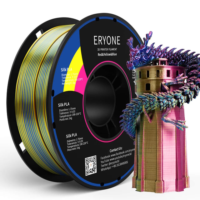 ERYONE Triple-Color Silk PLA Filament for 3D Printers,1kg (2.2LBS)/Spool 1.75mm,Accuracy +/- 0.03 mm