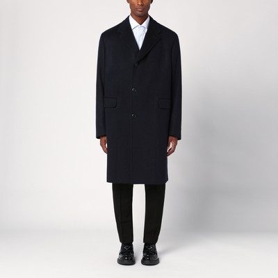 Blue single-breasted wool coat