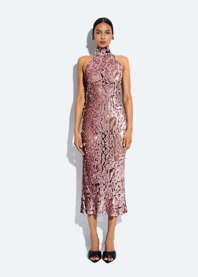 Sequin Halter Open Back Dress