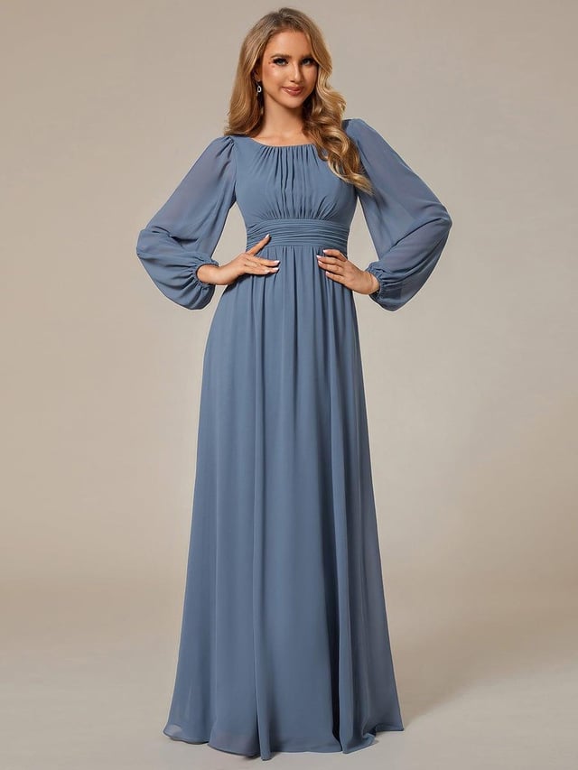 Long Sleeve Chiffon A-Line Empire Waist Formal Dress