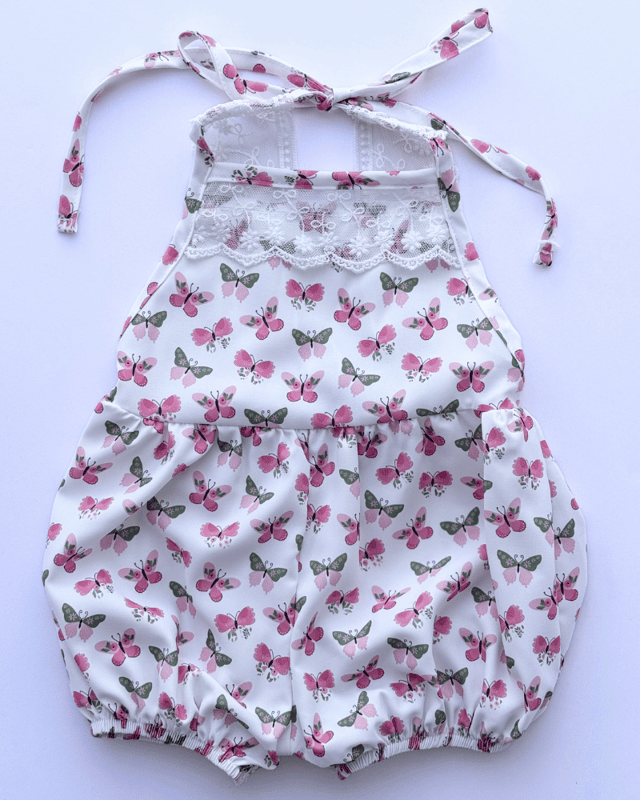 Felicity Lace Back Bubble Romper - Garden Butterfly