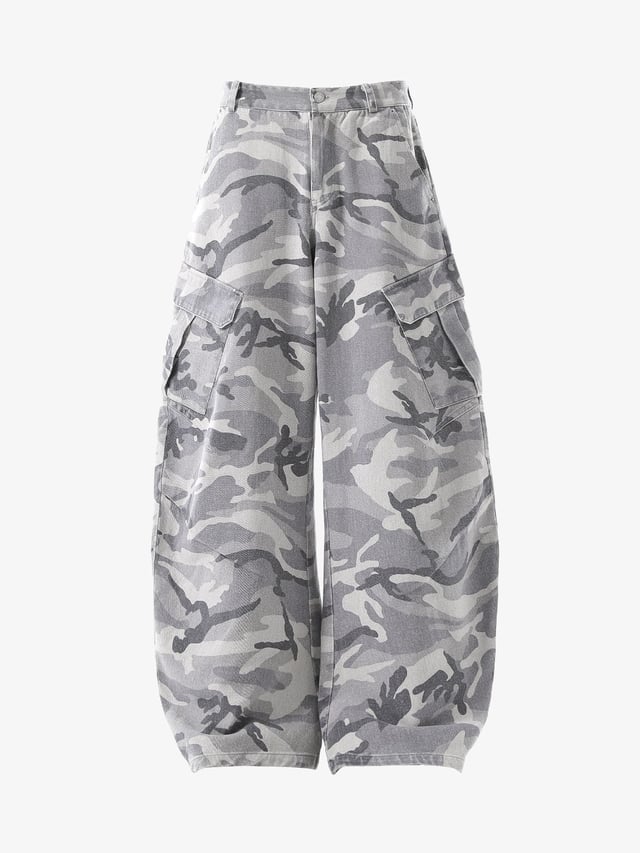 Snow Camouflage Machete Wide-Leg Workwear Barrel Pants