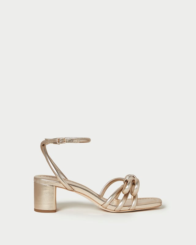Mikel Champagne Bow Mid-Heel Sandal