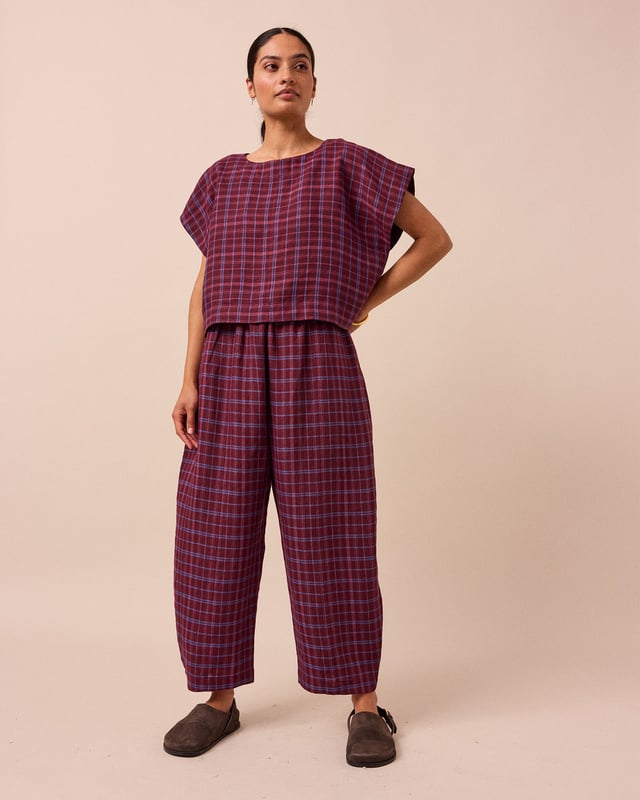 Mabel Mulberry Plaid Linen Trousers
