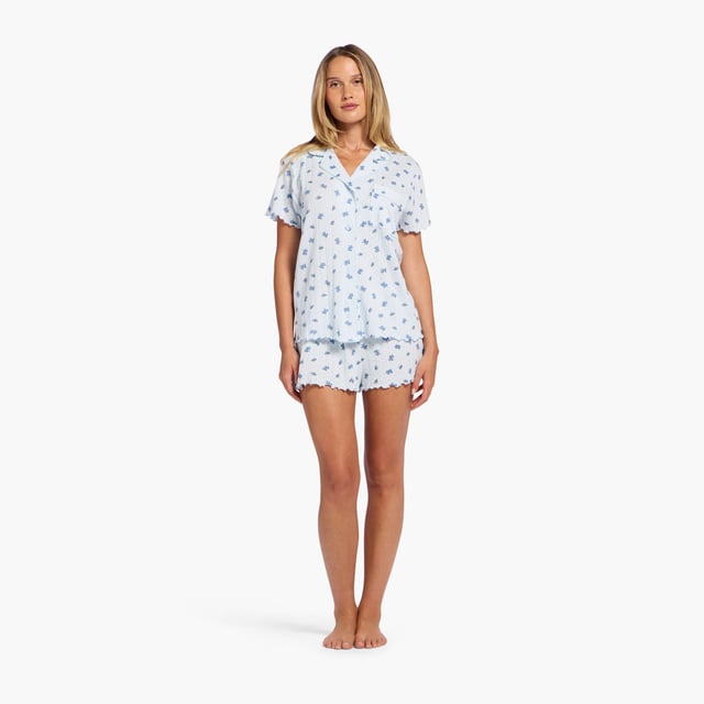 Pointelle Pajama Short Set | Ditsy Blue