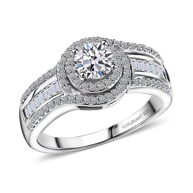 Luxuriant Lab Grown Diamond G-H SI 1.00 ctw Radiant Solar Halo Ring in Rhodium Over Sterling Silver (Size 10.0) 