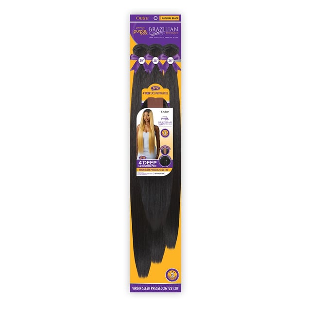 Outre Human Hair Blend Weave Premium Purple Pack Brazilian Boutique Virgin Sleek Pressed 26", 28", 30"+ Free 4" Deep Lace Partng Piece