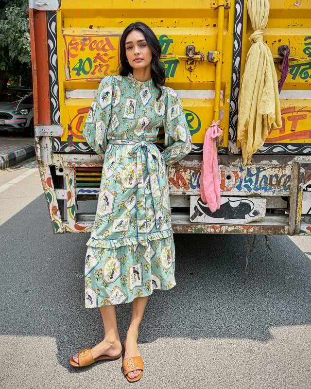 Birds Of India - Cassidy Dress - Sage
