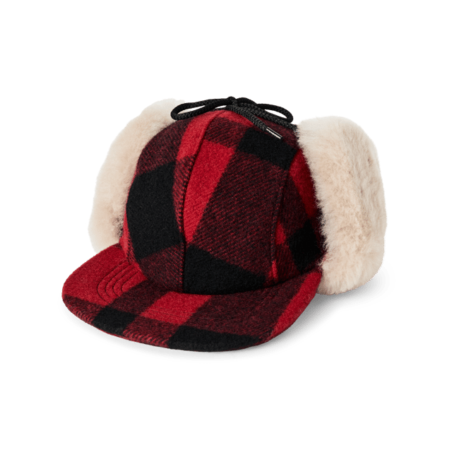 Double Mackinaw Wool Cap - Red Black Plaid/birch