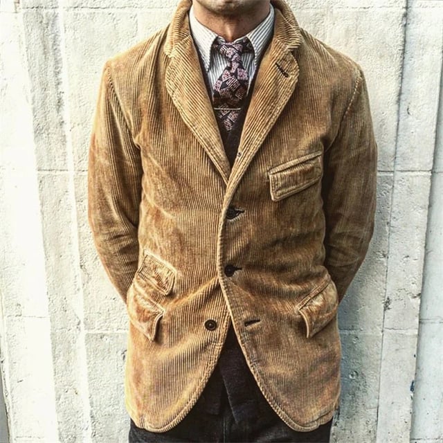 Men's Vintage Velvet Blazer Lapel Mid-length Coat