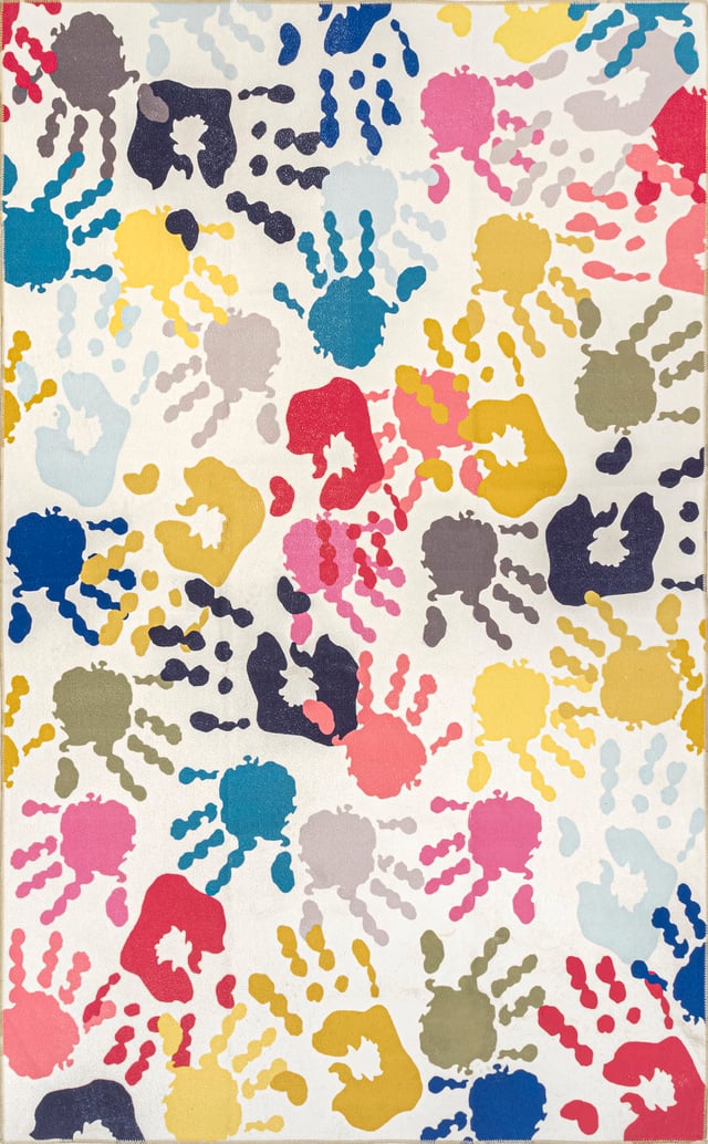 Tiffany Handprint Collage Kids Washable Rug | Multicolor