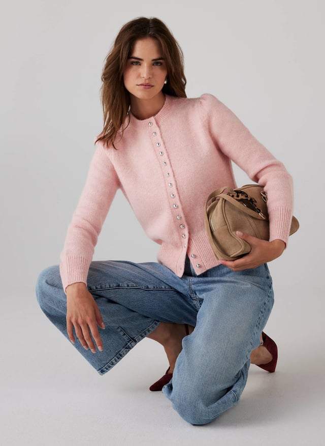 Pink Wool Blend Knit Cardigan