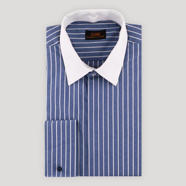 3 in 1 Dress Shirt | Interchangeable Collars | Blue