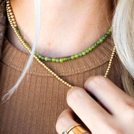 14k Gold Filled 4mm Beaded Necklace with Jade