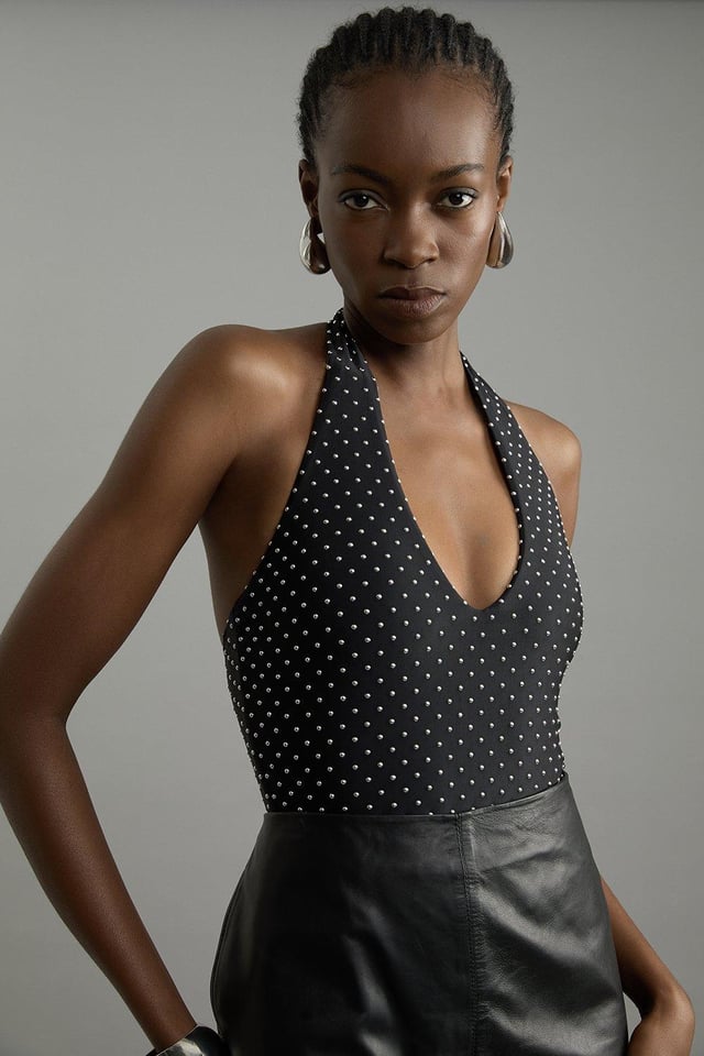 Studded Ponte Jersey Bodysuit | Karen Millen
