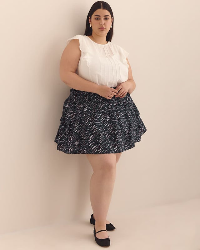 Navy Wavy Dotted Pull-On Mini Ruffle Skirt