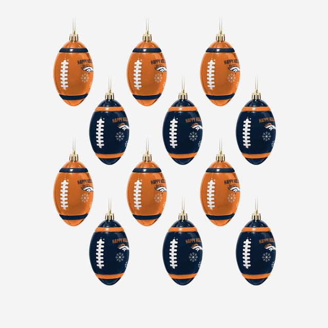 Denver Broncos NFL 12 Pack Football Ornament Set (PREORDER - SHIPS MID SEPTEMBER)