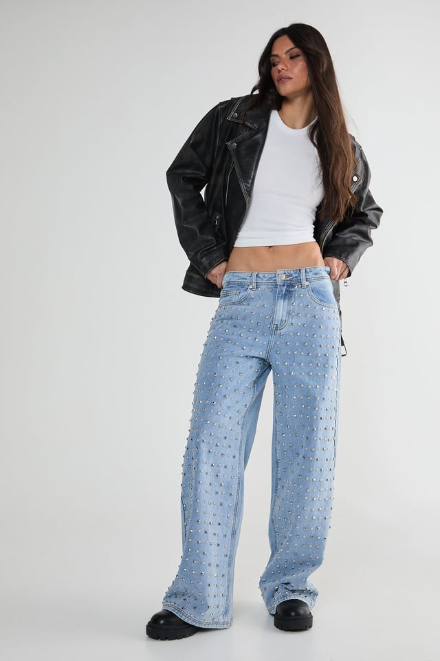 Studded Straight Leg Denim Jeans