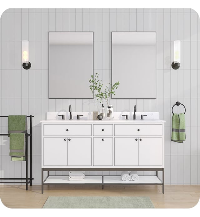 Avanity PAISLEY-VS60-WT Paisley 60" Wall Mount/Freestanding Double Bathroom Vanity in White with Cala White Engineered Top