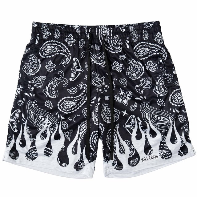 BANDANA FLAME SHORT (REGULAR CUT) - BLACK / WHITE