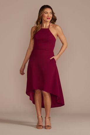 Halter Crepe High-Low Dress
